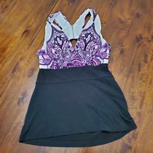 Women's top by Rampage, Paisley print and black. Crossbody cutout back, Medium